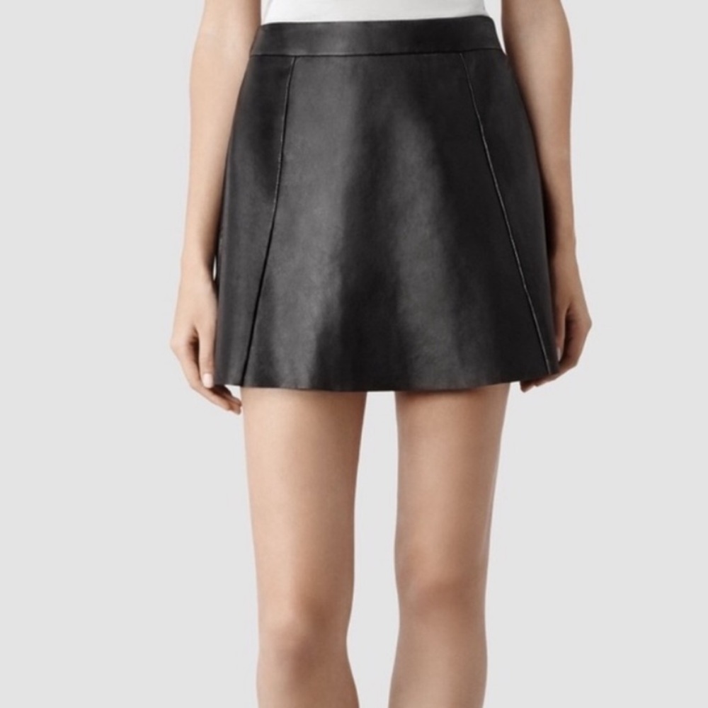 All Saints Leather Mini Skirt w/ Zipper Detail